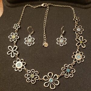 Retired,Touchstone Crystal By Swarovski Garden Variety Floral Necklace/Earrings.
